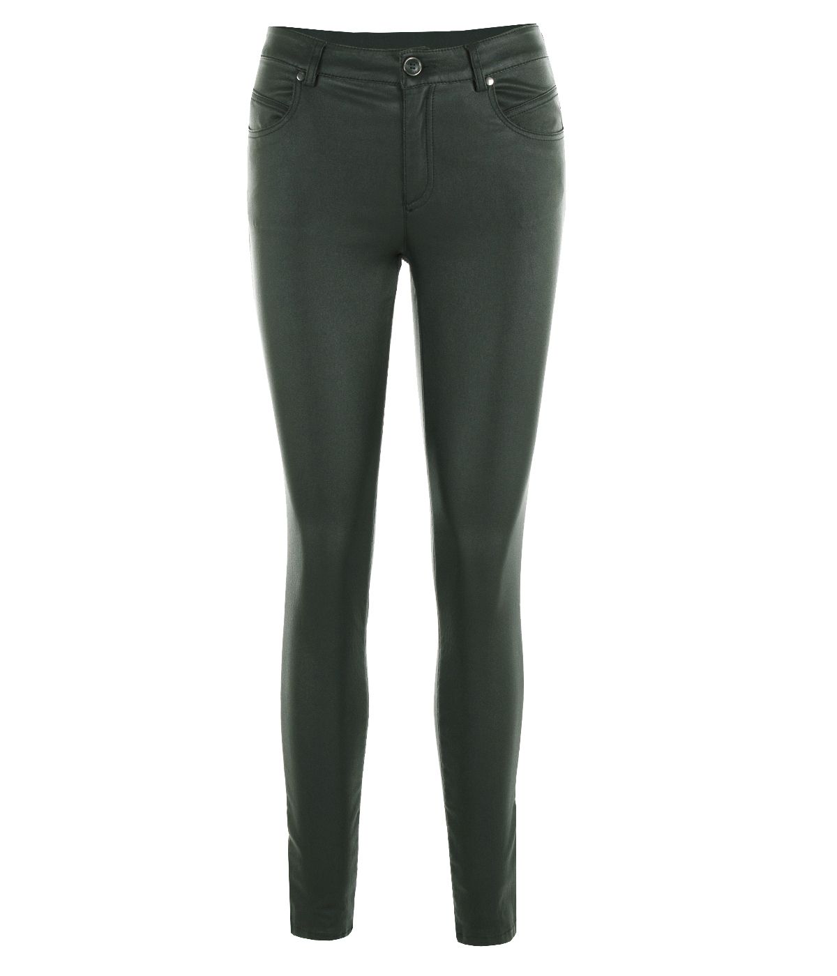 Skinny rayon-viscose trousers with faux leather effect  0